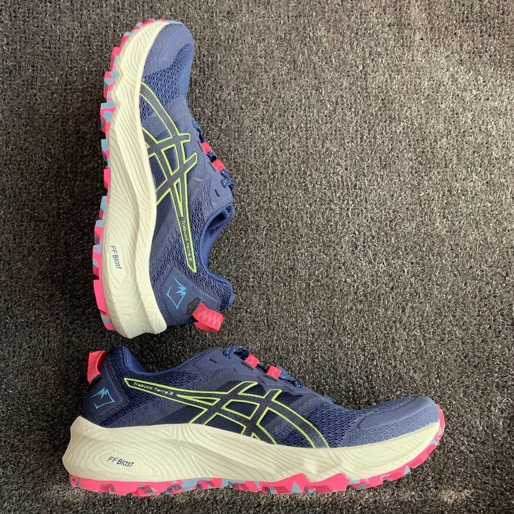 ASICS Trabuco Terra 2 Women’s Size 8 Deep Ocean/Lime Green Trail Shoes